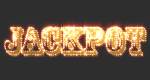 The word jackpot on a black background with luminous letters.