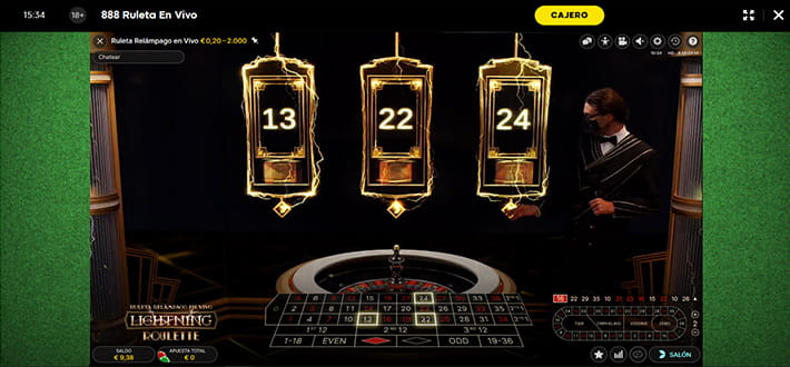 Lightning live roulette game at 888casino live casino in Africa.