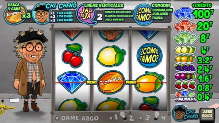 Game to the Barragán slot and the jewels of the cacharrería where we can see the main character on the left, the game buttons at the bottom, information about the prizes on the right, the three reels in the center with some of their symbols. The background is represented by a street.