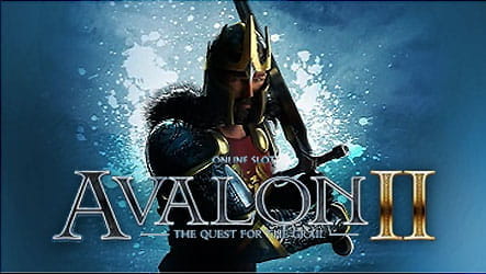 King Arthur dressed in his armor and his sword Excalibur on a blue background and in black and gold letters the title of the slot. King Arthur has his torso slightly turned and in an attacking position with the sword in his hands.