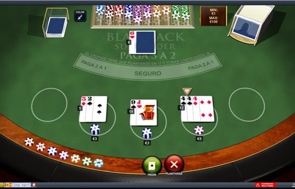 Blackjack table on which the player has bet on three hands. The first hand adds 12, the second, 19 and the third, 5. The dealer has one card face up and one card face down.